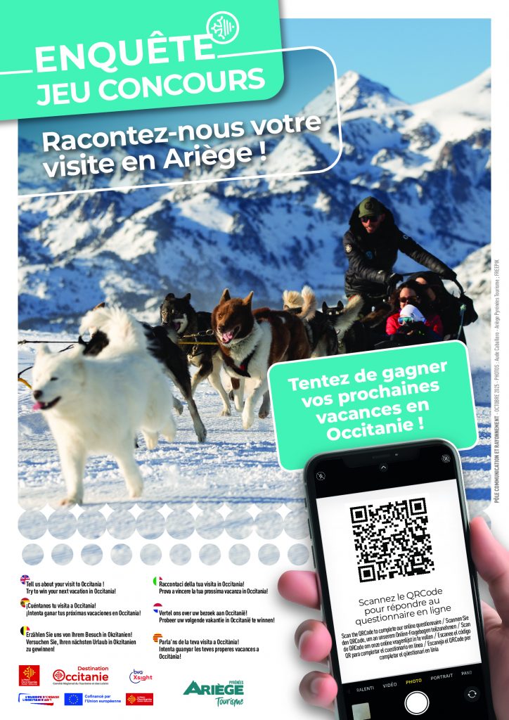 Enquête touristique 2025-2026. Affiche chiens de traineau